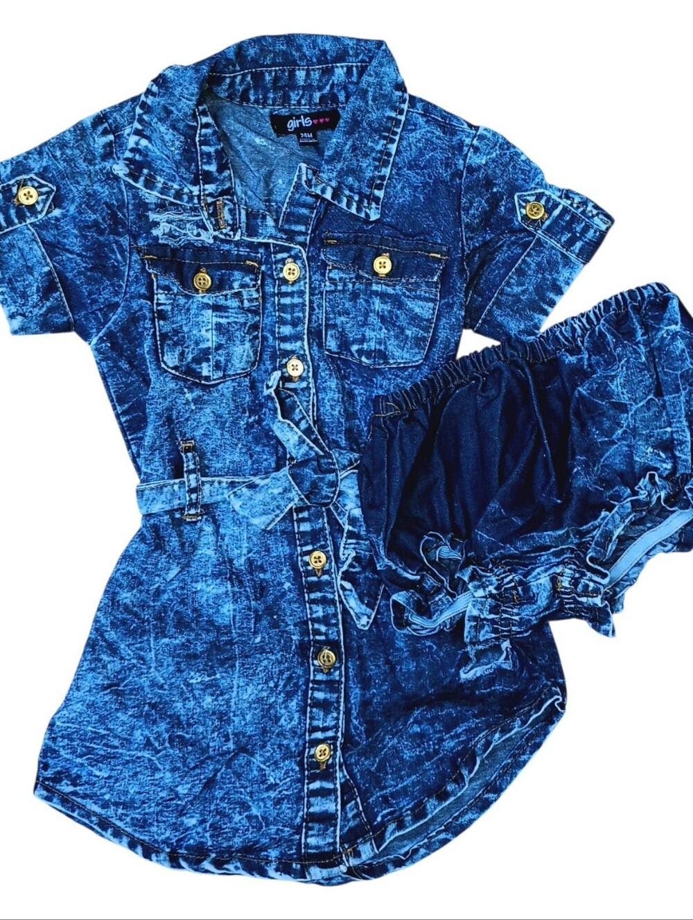 Girls 2 Piece Denim-look Belted Dress size 24M
